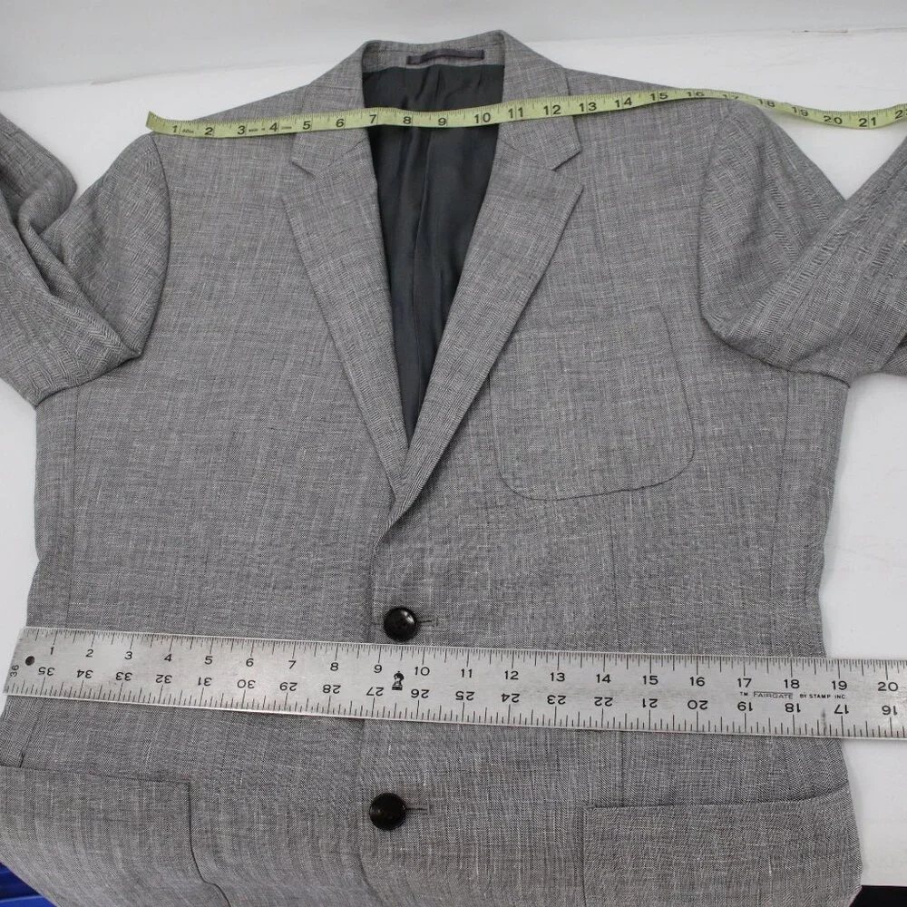 Reiss sport coat men's 40 Linen wool silk herringbone‎ gray patch pockets notch